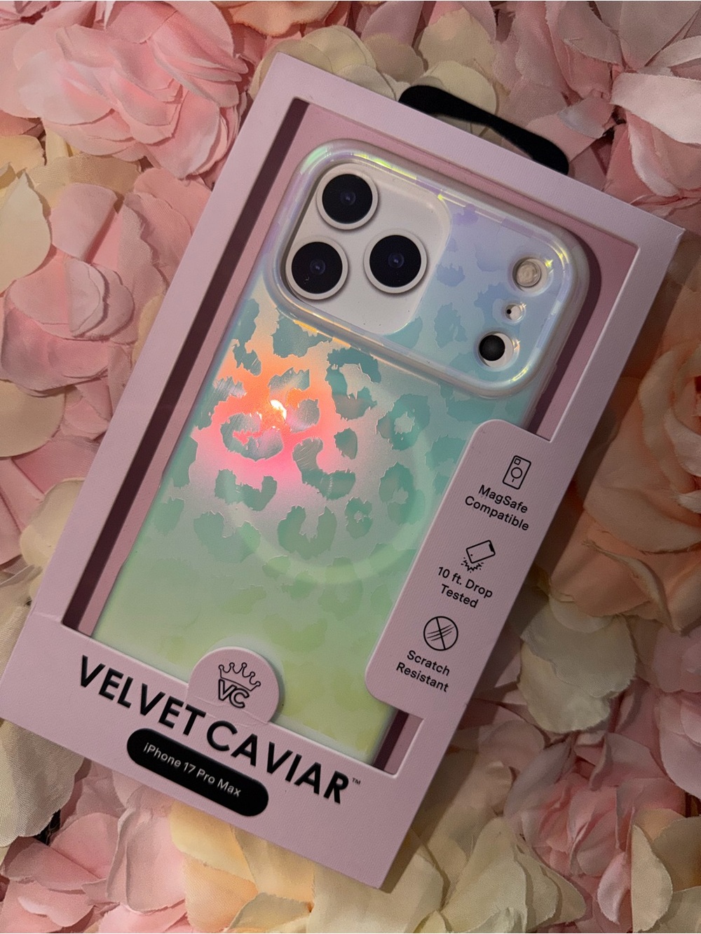 Velvet Caviar Iridescent Leopard MagSafe Case - Pink & Green